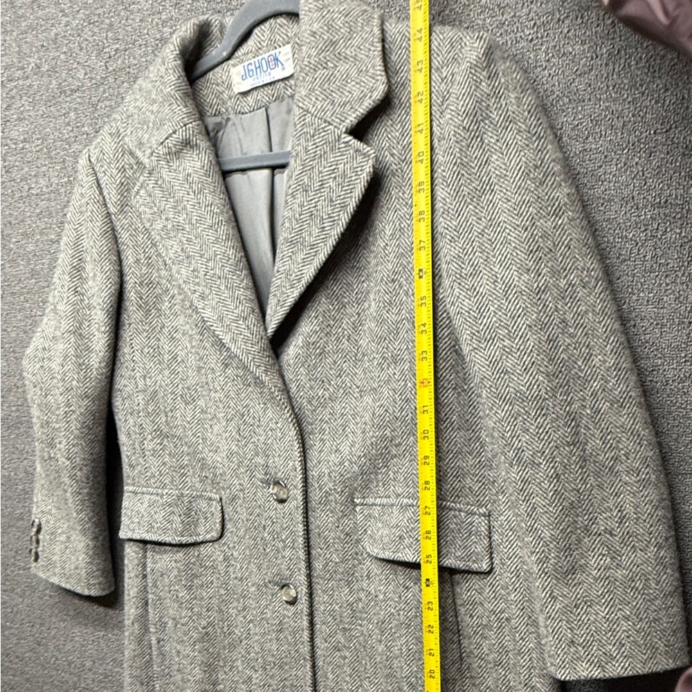 VTG J.G. Hook Women's 10/12P Gray Herringbone Wool Long Coat - Picture 9 of 11